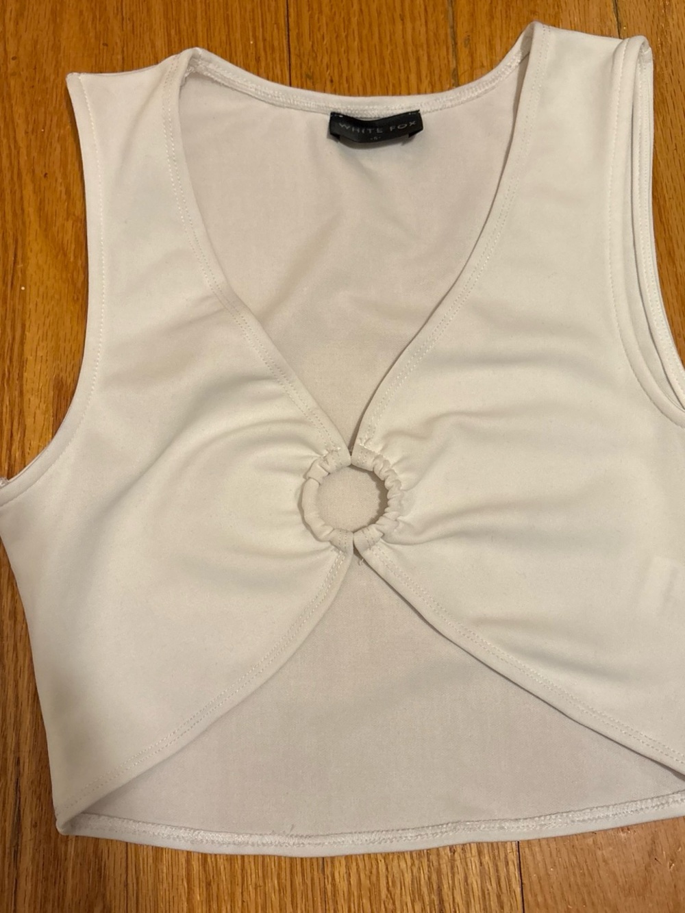 White Fox Boutique Cream Ring-Front Crop Top